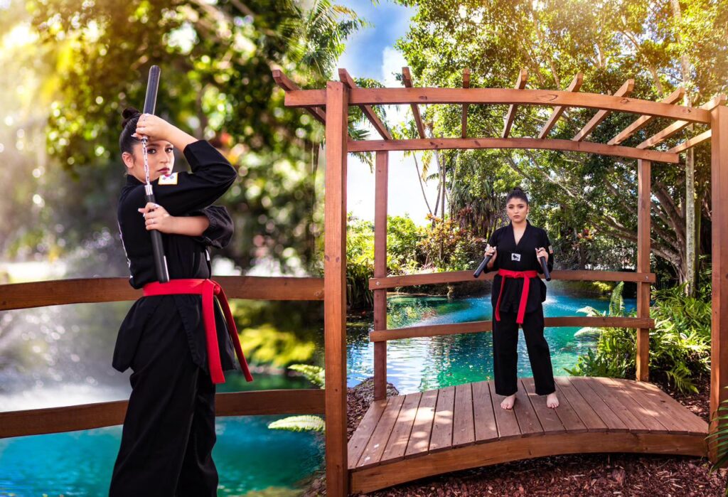 Karate-inspired quinceañera photoshoot — martial arts strength and elegance combined in Non-Typical Quinceañera Photography.
